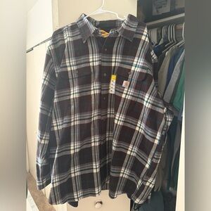 NWT Carhartt Men's Flannel Plaid Shirt - Blue and Brown